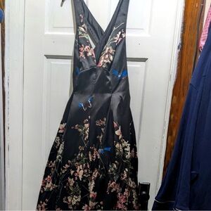 Marina Dress -size 10 New w/ tag long black,floral, criss-crossed back dress